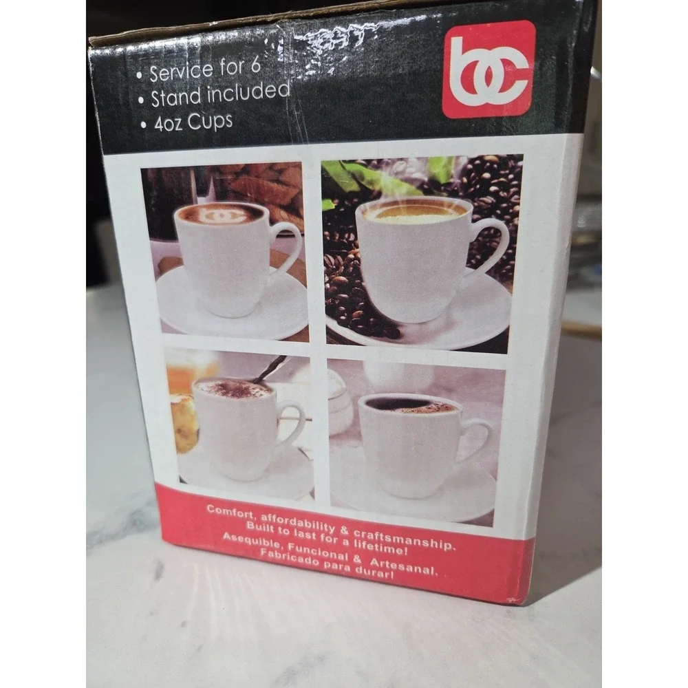 BC Service For 6 Espresso Set. Cups, Saucers, And Display/Storage Stand. 4oz...